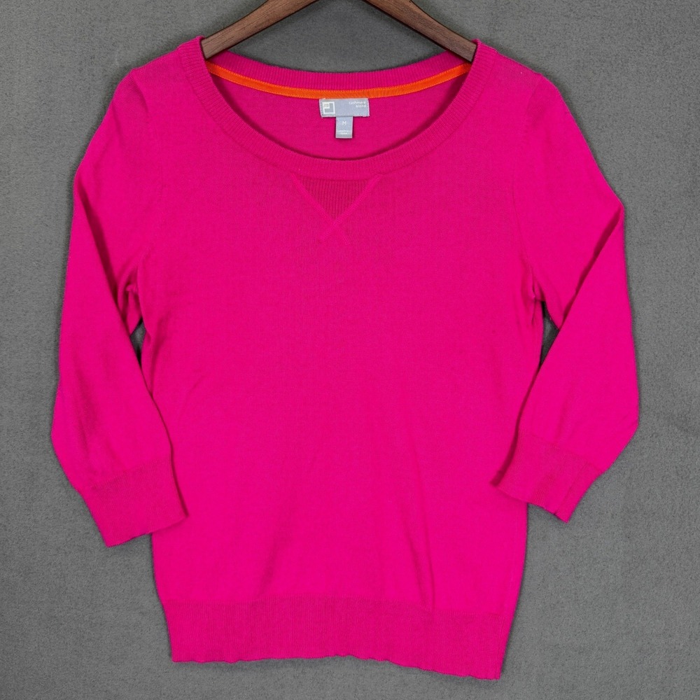 JCP Sweater Women M Pink Cashmere Blend Three Quarter Sleeve Casual Knit Top New